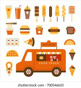 Foods sold in food trucks vector illustration flat design