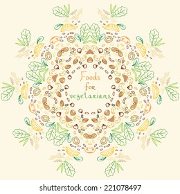 Foods for vegetarians and vegans doodle icon set vector illustration