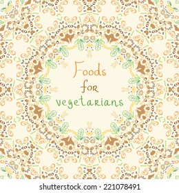 Foods for vegetarians and vegans doodle pattern vector illustration
