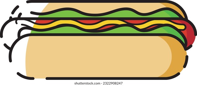 un diseño de icono vectorial en forma de alimento, es decir, hotdog, este diseño tiene un uso simple y minimalista de color y forma. Este diseño se puede utilizar como ilustración decorativa con un tema alimentario.