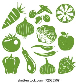 Foodstuff green icons set. Illustration vector.