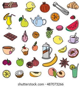 foodstuffs. fruit. vegetables. food. set of color sketches