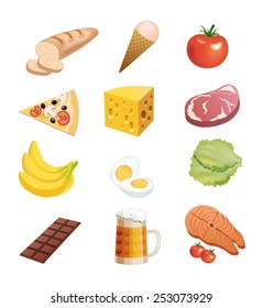 foodstuffs set of colored vector icons on a white background