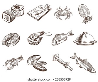 foodstuffs set of hand drawn vector sketches on a white background