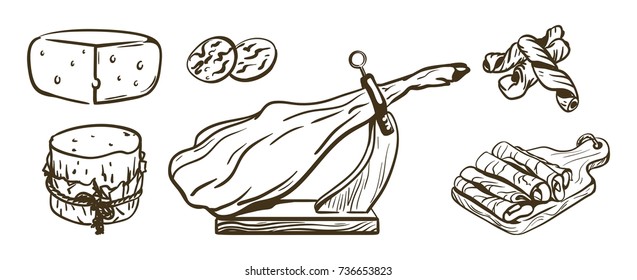 foodstuffs. set of vector illustrations on white