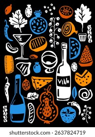 foof and drink art poster, vector illustration