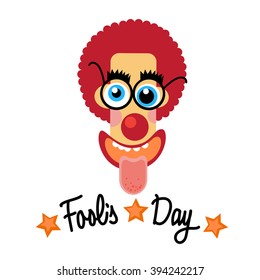 Fool Day Comic Crazy Clown Head April Holiday Greeting Card Banner Flat Vector Illustration