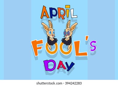 Fool Day Crazy Rabbit Couple April Holiday Greeting Card Banner Flat Vector Illustration