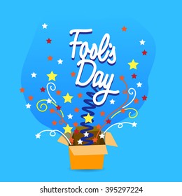 Fool Day Surprise Box April Holiday Greeting Card Banner Flat Vector Illustration