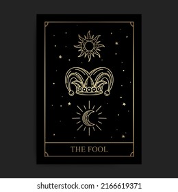 The fool magic major arcana tarot card with engraving, hand drawn, luxury, celestial, esoteric, fit for spiritualist, religious, paranormal, tarot reader, astrologer or tattoo