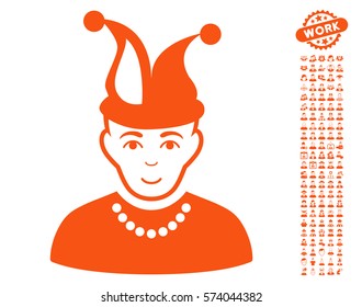 Fool pictograph with bonus human design elements. Vector illustration style is flat iconic orange symbols on white background.