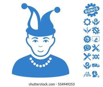 Fool pictograph with bonus service clip art. Vector illustration style is flat iconic cobalt symbols on white background.