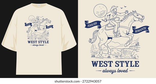 tolo romântico estilo oeste sempre amado retro vintage cowboy cavalo cavaleiro design gráfico vestuário imprimir arte t camisa design vetor ilustração arte
