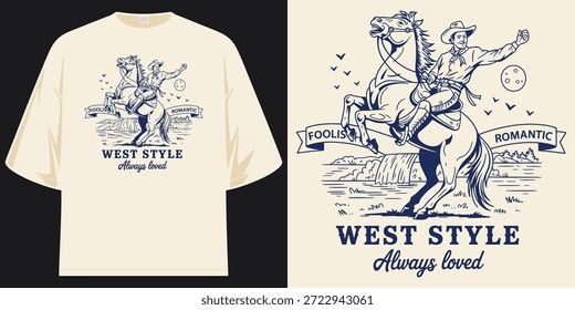 Estúpido estilo romántico del oeste Siempre amado Retro Vintage Vintage Caballo Rider Ropa de Diseño gráfico Imprimir Arte Camiseta Diseño Ilustración vectorial Obras de arte
