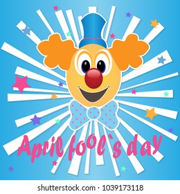 Fool's day. The amusing clown with poster. Vector illustration.