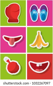 fools day celebration festive pranked icons set