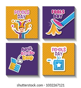 fools day celebration festive pranked icons set