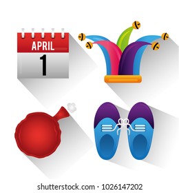 fools day celebration hat cushion shoes and calendar