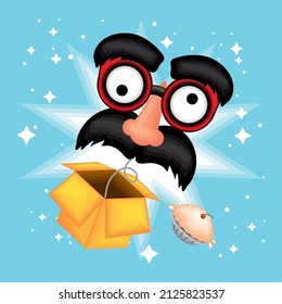 fools day funny mask in the box