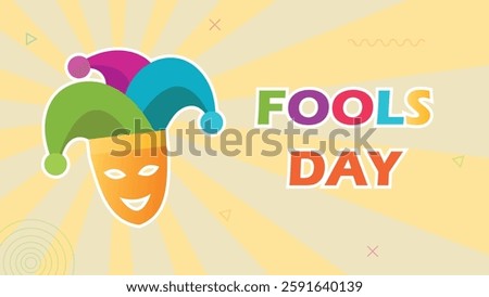 Fools day, Happy clown mask and joker hat, celebrate jokes and hoaxes, funny prank event