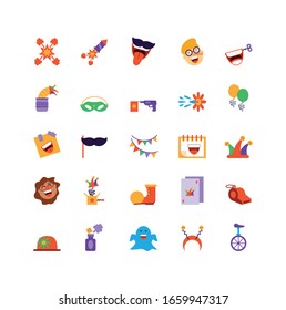 fools day icons set over white background, colorful and flat style design, vector illustration