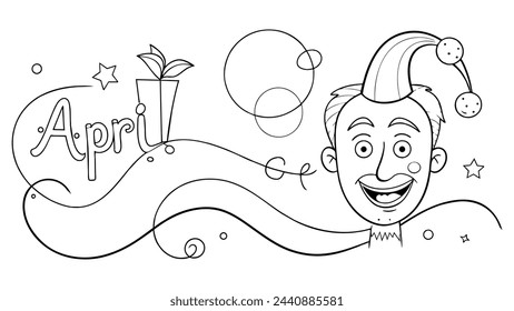 Fool's day Line art isolated flat vector illustration on white background