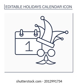 Fools day line icon. April 1. Playing tricks and practical jokes on friends and relatives. Holidays calendar concept. Isolated vector illustration. Editable stroke