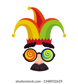 fools day mask glasses and mustache with joker hat