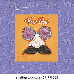 fools day Overhead sunglasses mustache and nose. set of clown