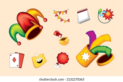 fools day pranks icons set