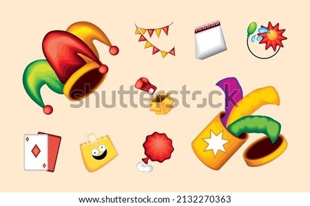 fools day pranks icons set