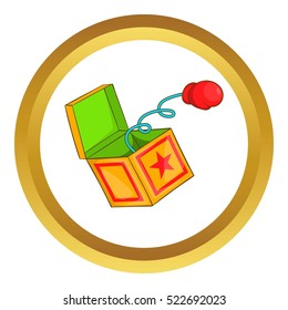Fools day red boxing glove on spring vector icon in golden circle, cartoon style isolated on white background