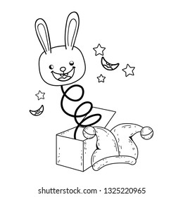 fools day surprise box with rabbit head and joker hat