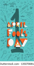 Fools day vector composition trendy lettering template for instagram stories