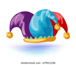 fools hat isolated icon. jester cap. Vector illustration. Masquerade or carnival costume headdress
