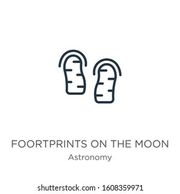 Foortprints on the moon icon. Thin linear foortprints on the moon outline icon isolated on white background from astronomy collection. Line vector sign, symbol for web and mobile