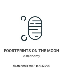 Foortprints on the moon outline vector icon. Thin line black foortprints on the moon icon, flat vector simple element illustration from editable astronomy concept isolated on white background