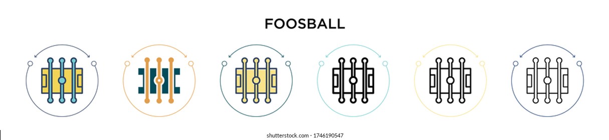 Foosball icon in filled, thin line, outline and stroke style. Vector illustration of two colored and black foosball vector icons designs can be used for mobile, ui, web