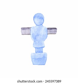 Foosball player. Watercolor object on the white background, aquarelle. Vector illustration. Hand-drawn decorative element useful for invitations, scrapbooking, design. 