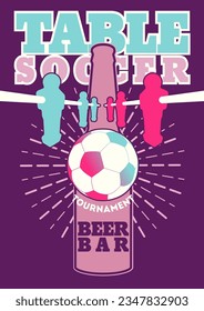 Foosball Table Soccer Party Sports Bar typographical vintage style poster design. Vector illustration.