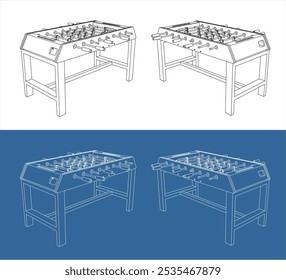 Vector de mesa de futbolín. Futbolín de mano o juego de fútbol planos técnicos de planos planos planos de línea aislados sobre fondo transparente