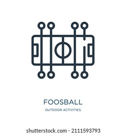 foosball thin line icon. ball, team linear icons from outdoor activities concept isolated outline sign. Vector illustration symbol element for web design and apps.