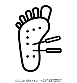 Foot acupuncture icon. Outline foot acupuncture icon for web design isolated on white background. Acupuncture sign symbol or logo, vector illustration.