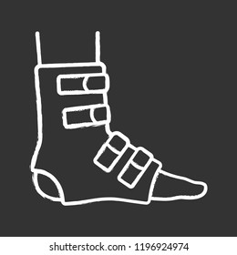 Foot ankle brace chalk icon. Foot orthosis. Leg brace. Adjustable ankle joint bandage. Joint pain relief, muscle sprain treatment. Isolated vector chalkboard illustration