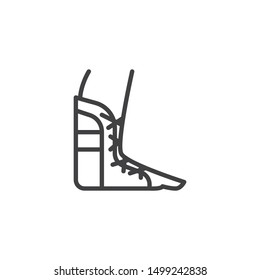 Foot ankle brace line icon. linear style sign for mobile concept and web design. Orthopedic Ankle Bandage outline vector icon. Symbol, logo illustration. Vector graphics