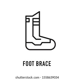 Foot ankle brace linear icon. Foot orthosis. Thin line illustration. Leg brace. Adjustable ankle joint bandage. Joint pain relief. Contour symbol. Vector isolated outline drawing. Editable stroke