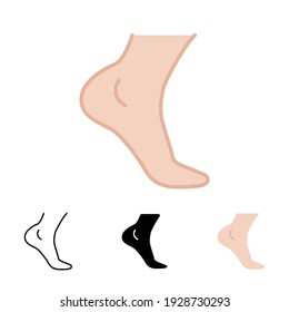 Foot, ankle icon in different style. Two colored and black foot ankle vector icons designed in filled outline, line, glyph and solid style. Vector illustration isolated on white background. EPS 10