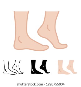 Foot, ankle icon in different style. Two colored and black foot ankle vector icons designed in filled outline, line, glyph and solid style. Vector illustration isolated on white background. EPS 10