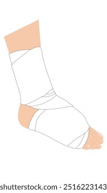 Foot and ankle injury with white elastic bandage for treatment. Flat Vector. Vector Medical Illustration.