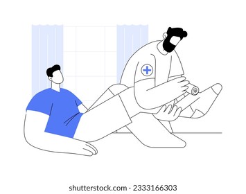 Foot and ankle orthopaedics abstract concept vector illustration. Doctor bandages patients foot and knee in hospital, medicine sector, orthopaedic surgery, ankle disorders abstract metaphor.